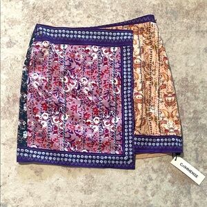 Commense - Silk Floral Patchwork Mini Skirt